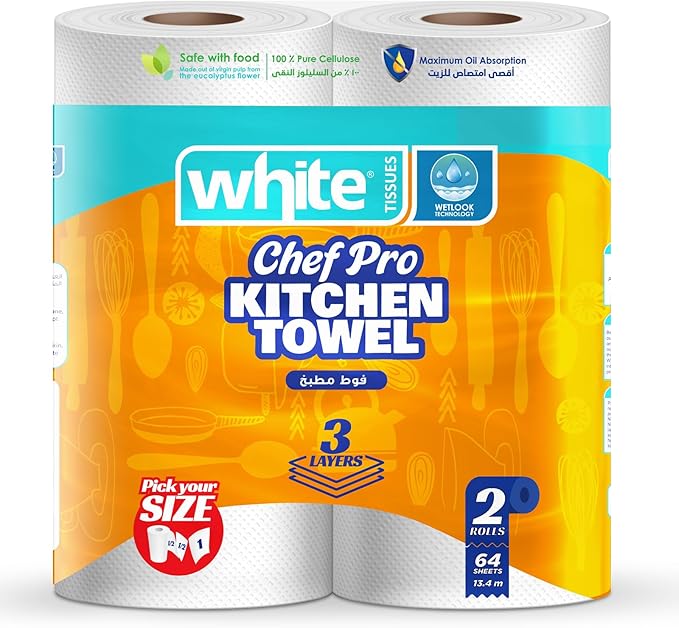 White Chef Pro Kitchen Towel 2 Rolls
