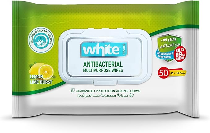 White Antibacterial Lemon Lime Burst Wet Wipes