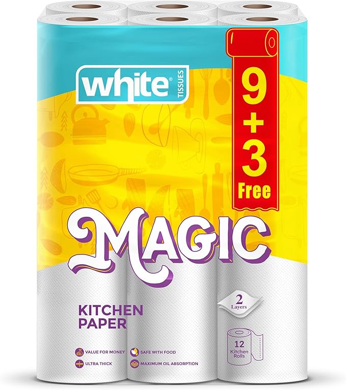 White Magic Kitchen Rolls 12 Rolls 3-Ply