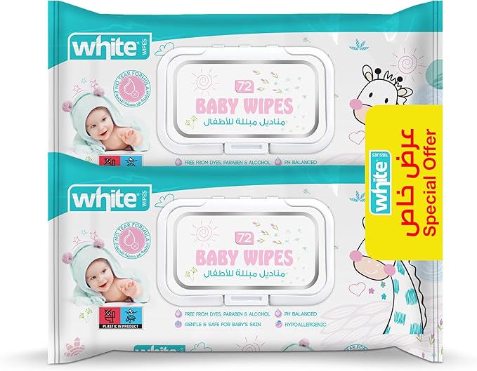 White Baby Wipes - 72 Sheets, Pack of 3