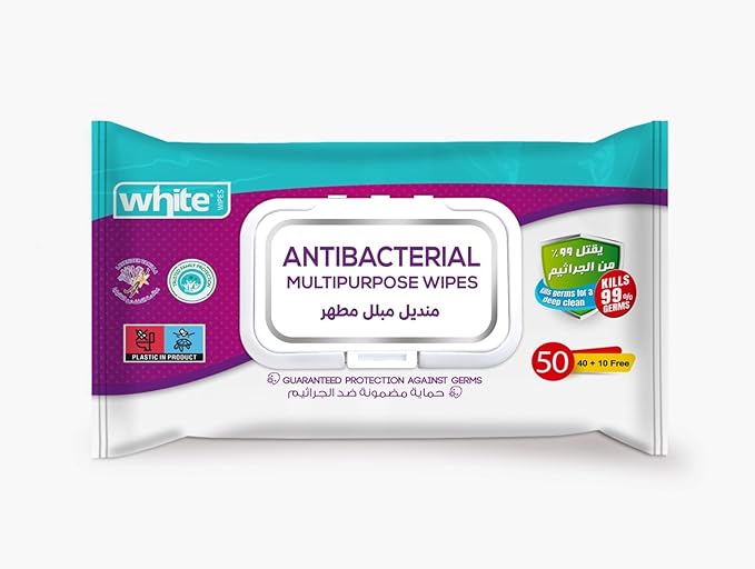 White Antibacterial Lavender & Vanilla Wet Wipes - 50 Pulls