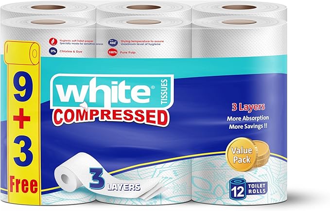 White Compressed Toilet Roll 12 Rolls