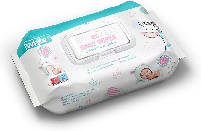 White Baby Wipes 100 Sheets