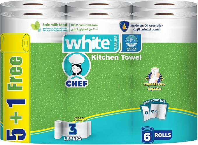 White Classic Kitchen Rolls 6 Rolls