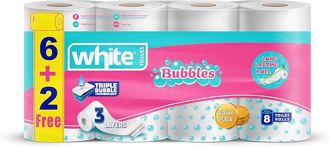 White Bubbles Toilet Paper 8 Rolls 3-Ply