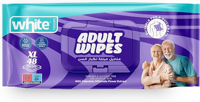 White Adult Wipes 48 Sheets XL