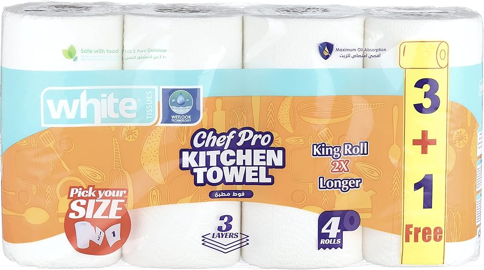 White Chef Pro Kitchen Towel 4 Rolls